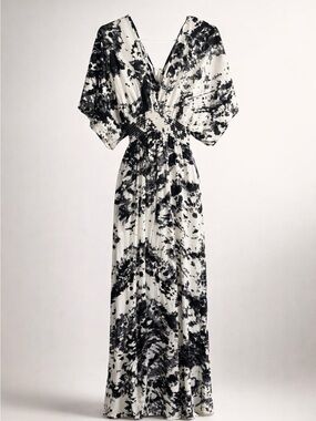 Japna Black & White Tie-Dye Maxi Dress